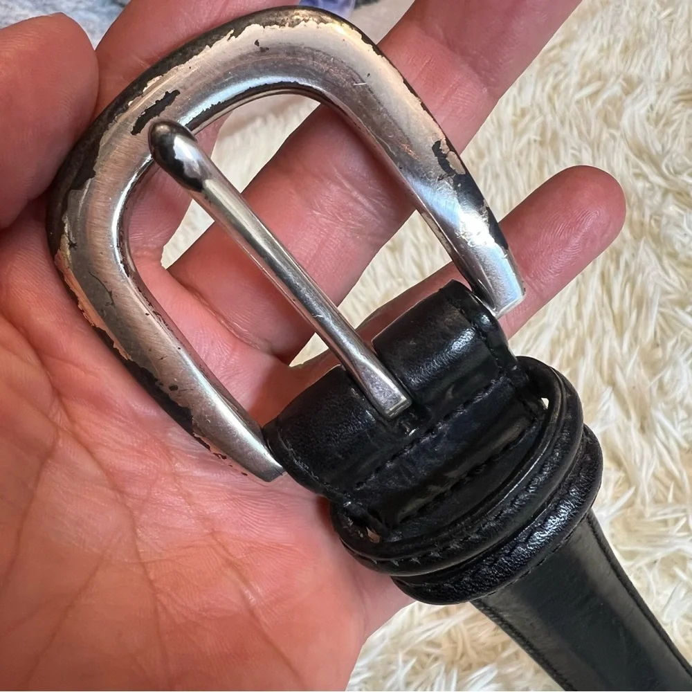 Men’s Black Brighton Leather Belt With Straw Detail See Photos Fo Measurements